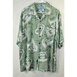 Bermuda Bay TROPICAL Palm Tree 100% Silk SHIRT - Mens LARGE - Green Button Down